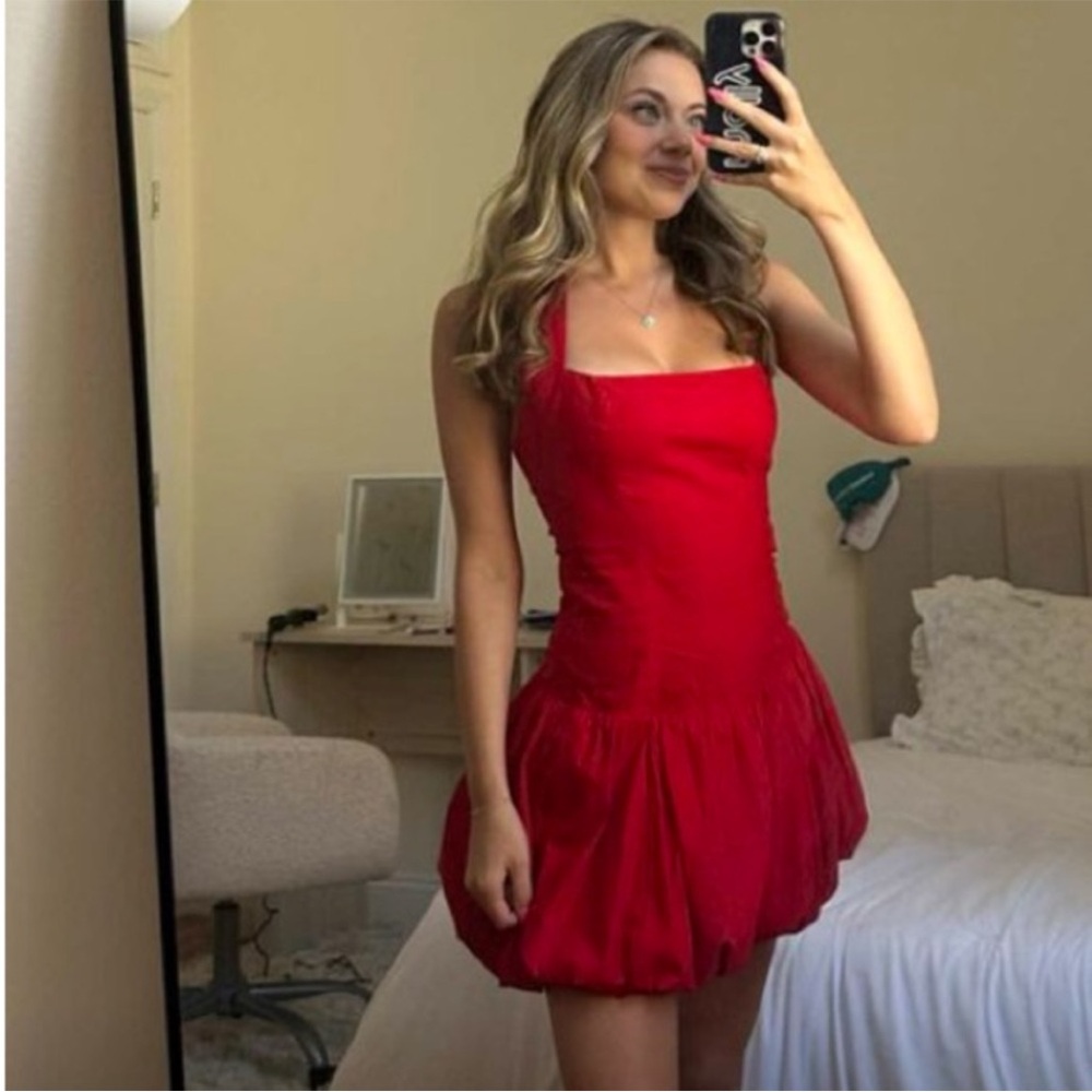 Reformation Babette Dress in Cherry